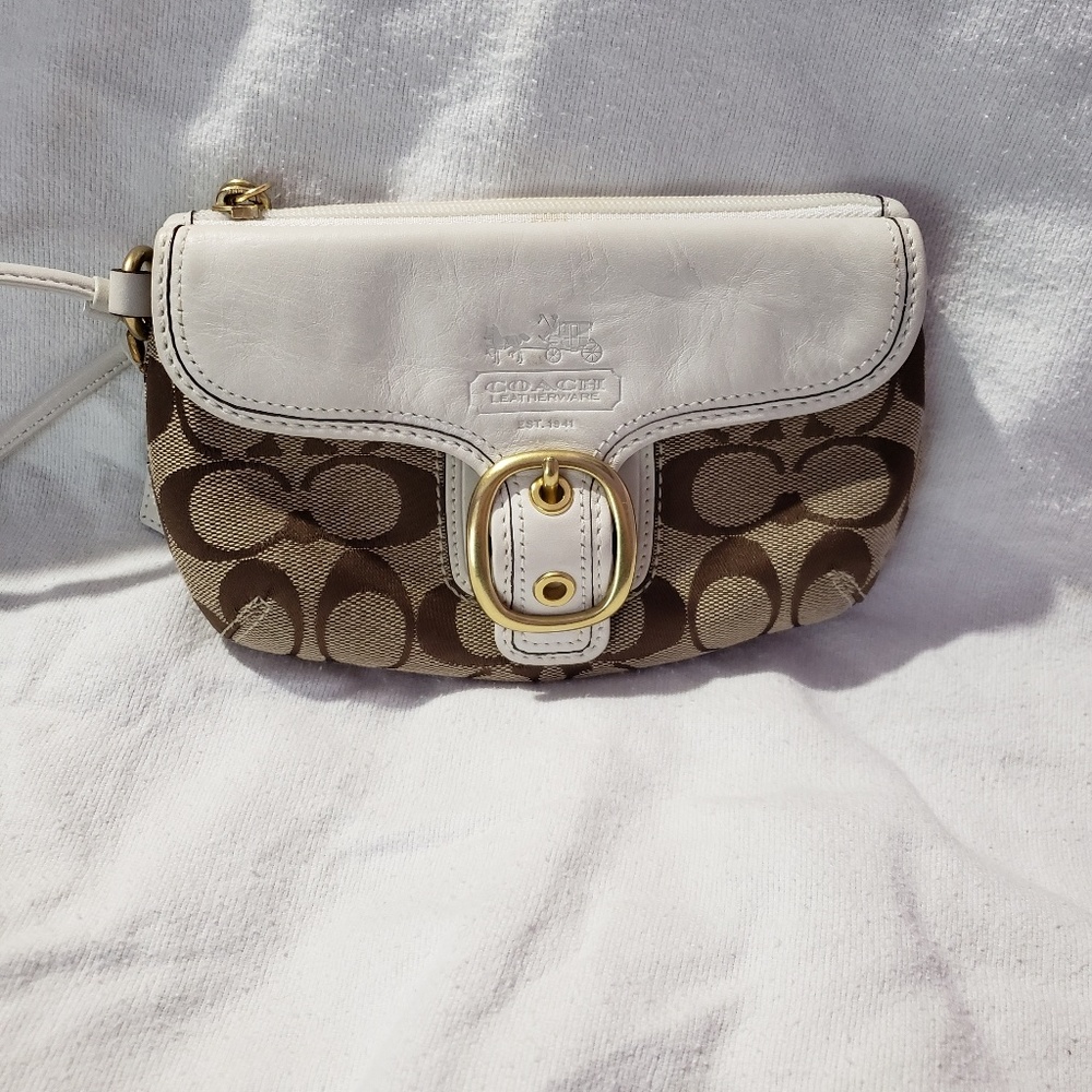 Coach Leather and Canvas Buckle Wristlet